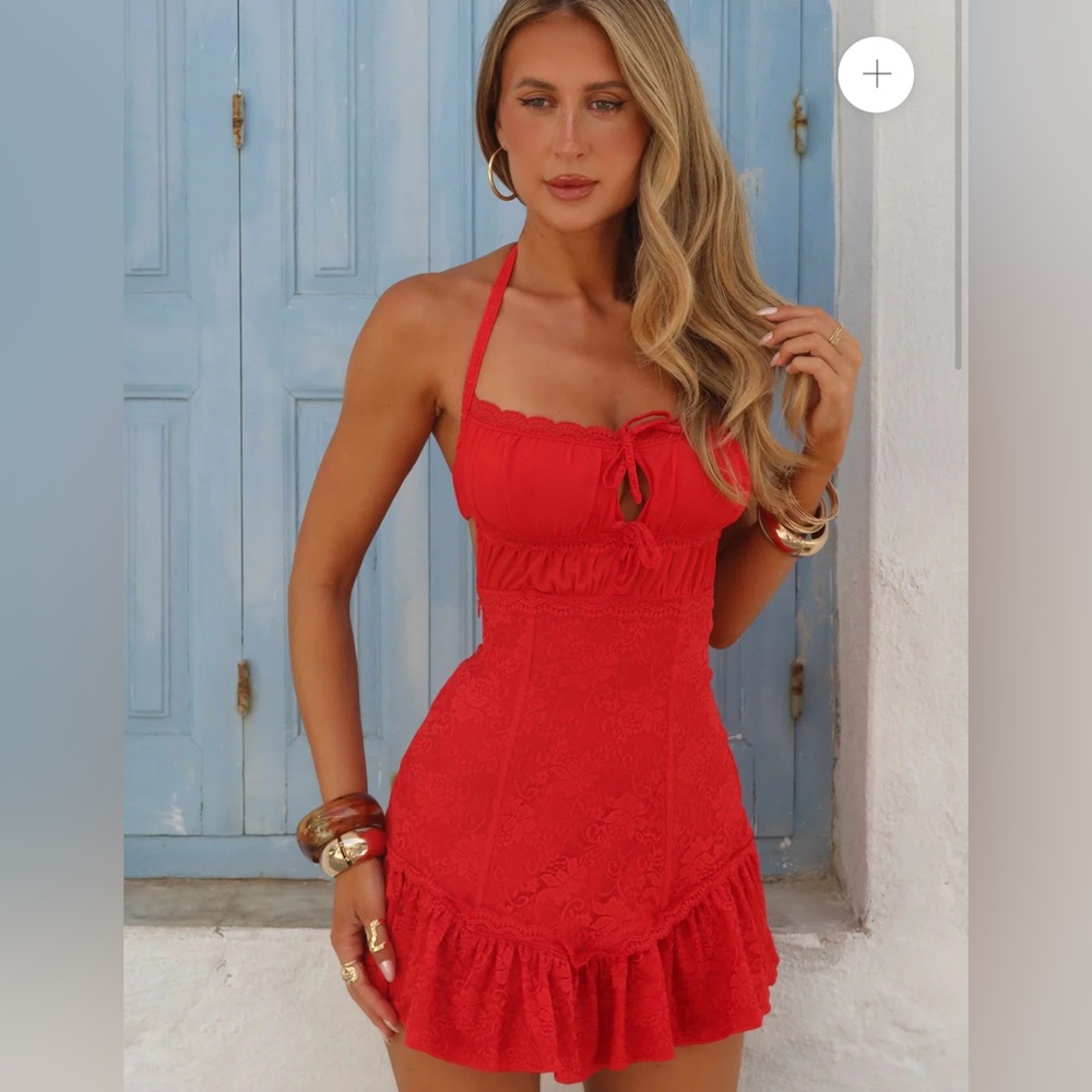 Outcast mini red lace halter dress